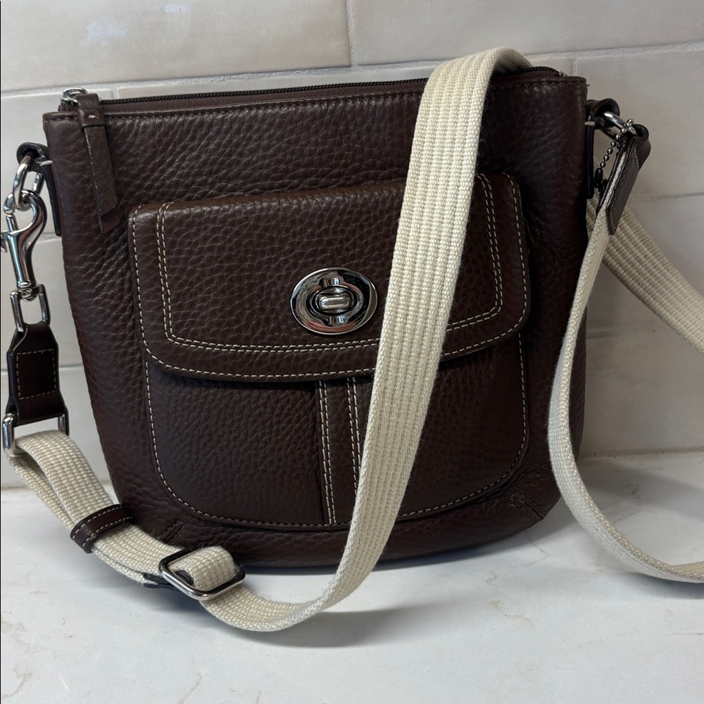 Coach Y2K Hamilton Swing Pack, Vintage brown pebbled leather crossbody bag
